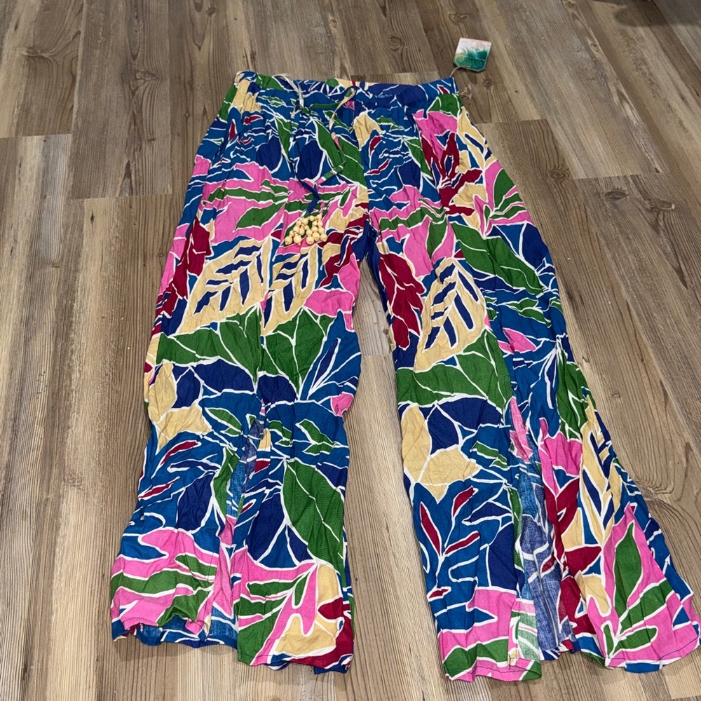 Colorful Leaf Print Pants